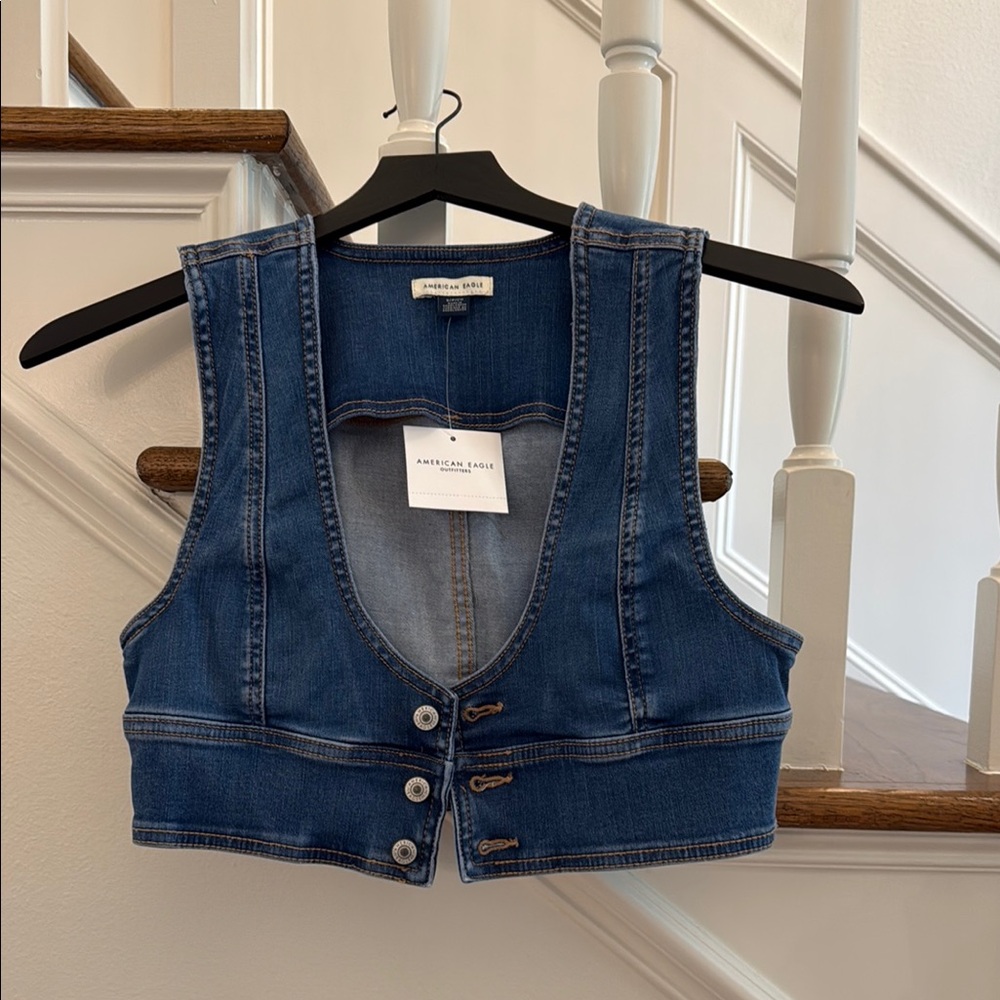 American Eagle Outfitters Blue Denim Crop Top